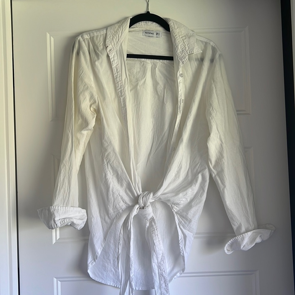 Faithful the brand white button up tie blouse.